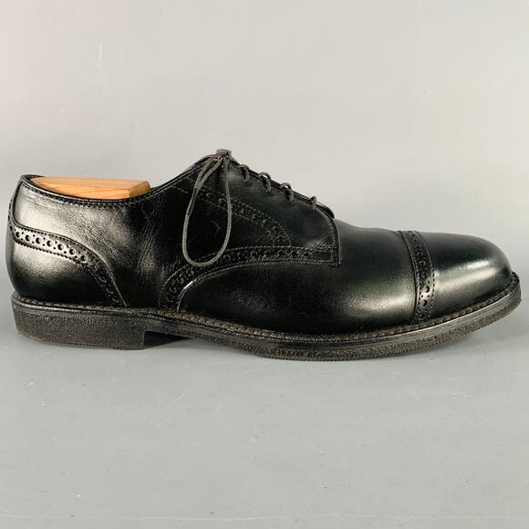 ALLEN EDMONDS Size 12 Black Perforated Leather Cap Toe Lace-Up Shoes - Picture 2 of 8